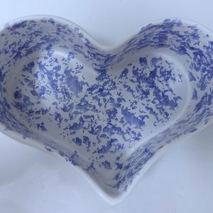 Heart Shaped Deep Dish Bowl Blue Sponge Blue & White Portugal